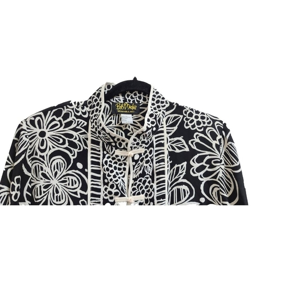 Bob Mackie Wearable Art Women's Silk Blouse Tunic Black Floral Cheongsam Button - Picture 4 of 12
